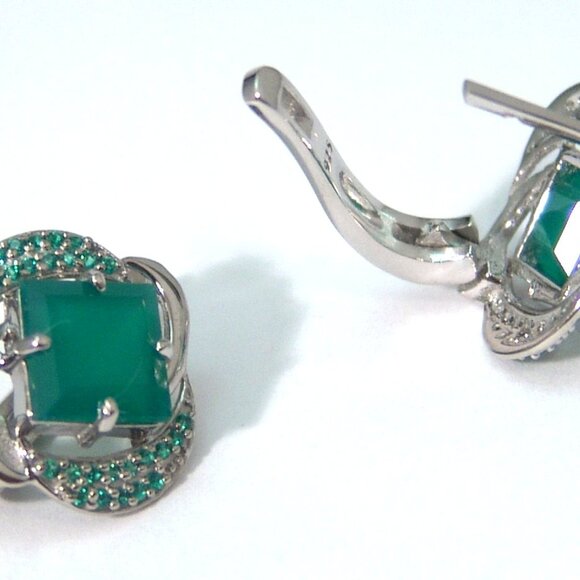 Sterling Silver Green Agate Omega Back Earrings Anti Tarnish 5.3 carats - Picture 3 of 4